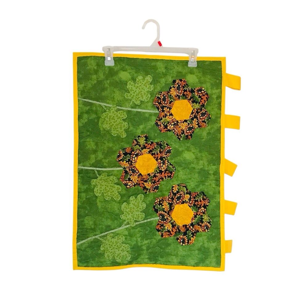 Handmade Wall Hanging Machine Sewn Quilt Applique Sunflowers 26.5x18.5 Inches